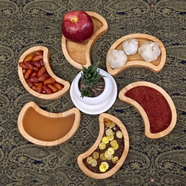 Traditional Wooden Haft Seen Set with Paisley Design, Elevating Your Nowruz Decor Set of 6