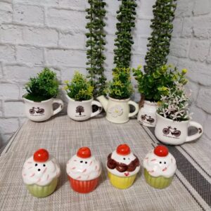Unique Ceramic Salt & Pepper Shakers – Cup Cake Design Durable and Decorative