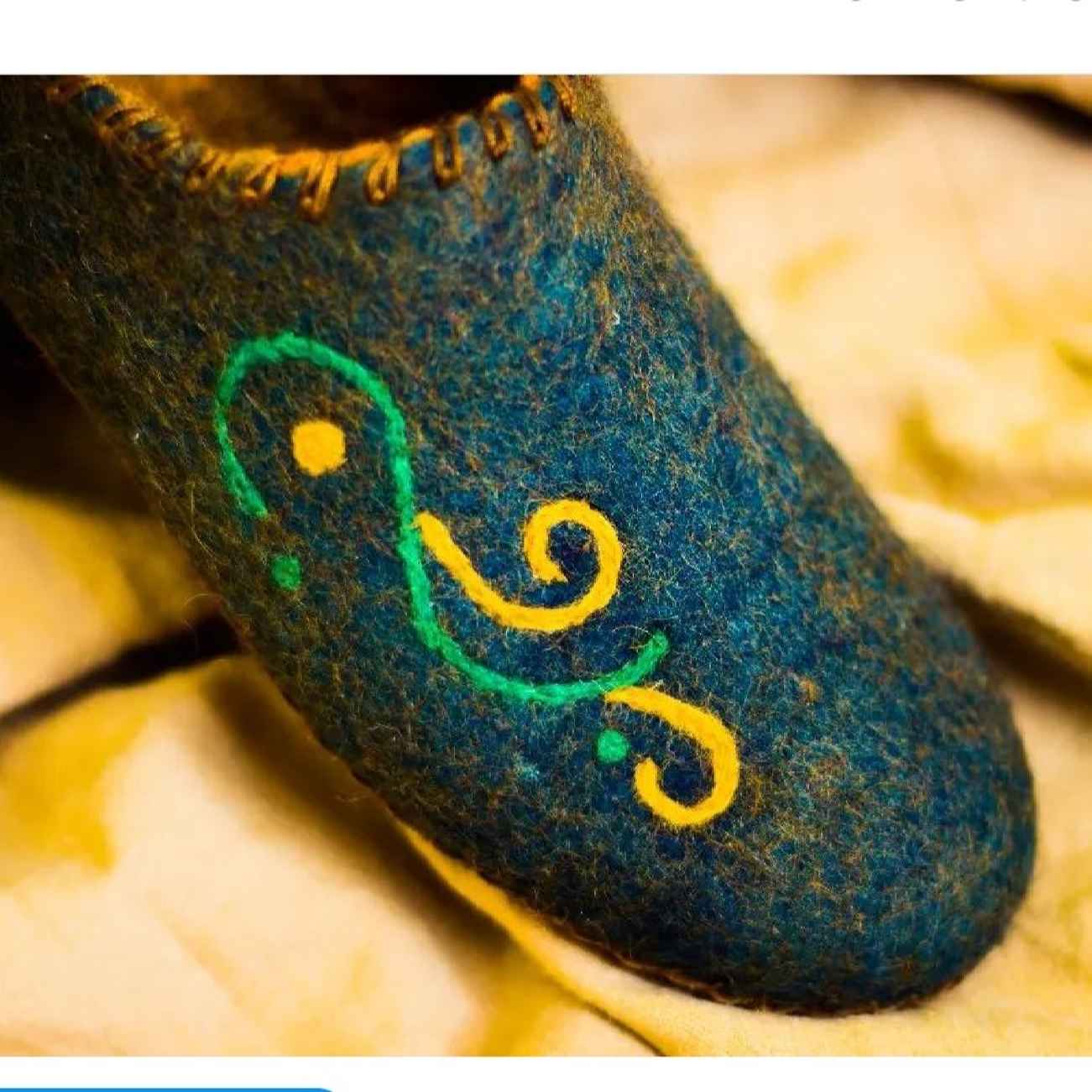 Unique Handmade Wool Felt Slippers with Intricate Curvy Design