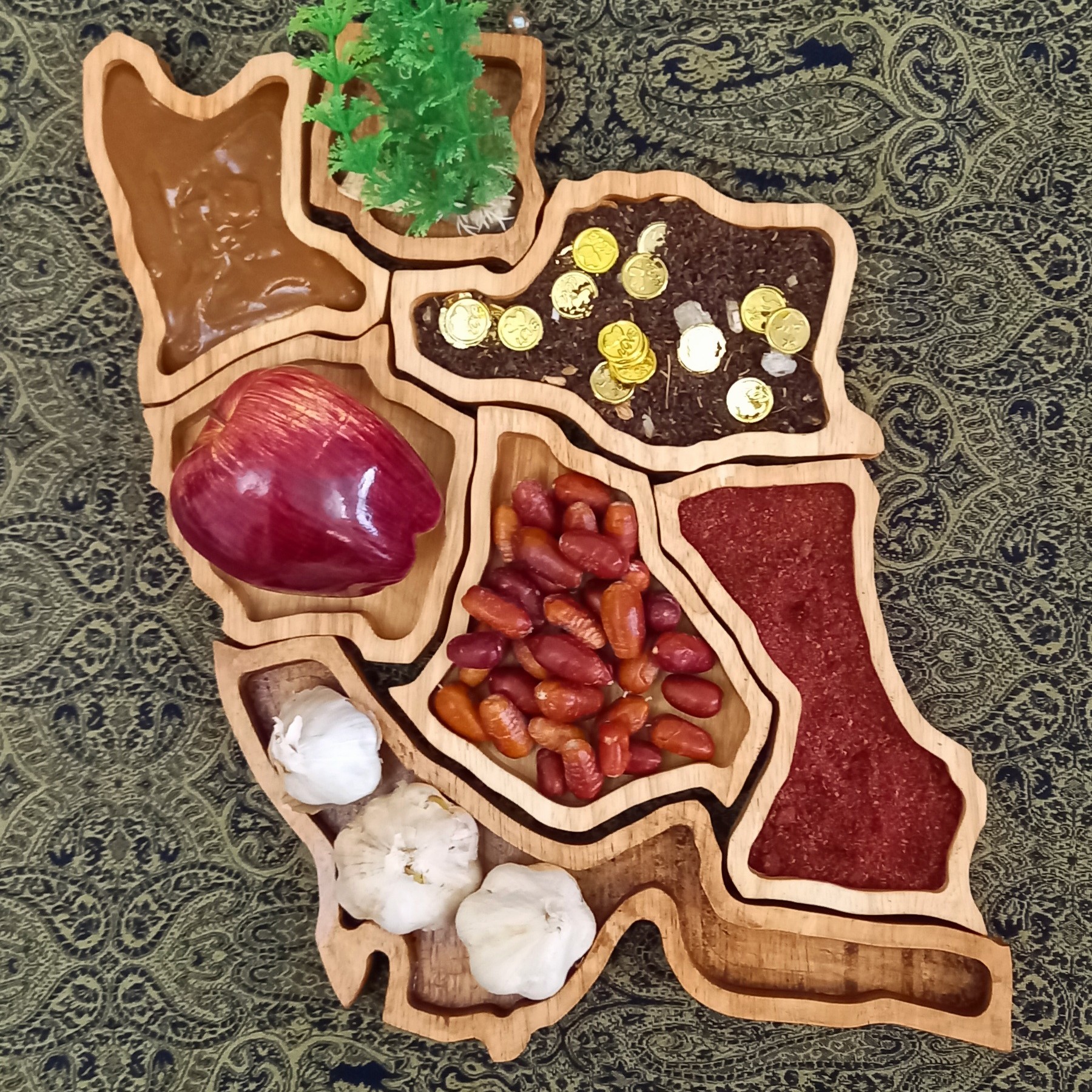 Unique Wooden Haft Seen Set with Intricate Iran Map Design for a Cultural Touch Set of 7