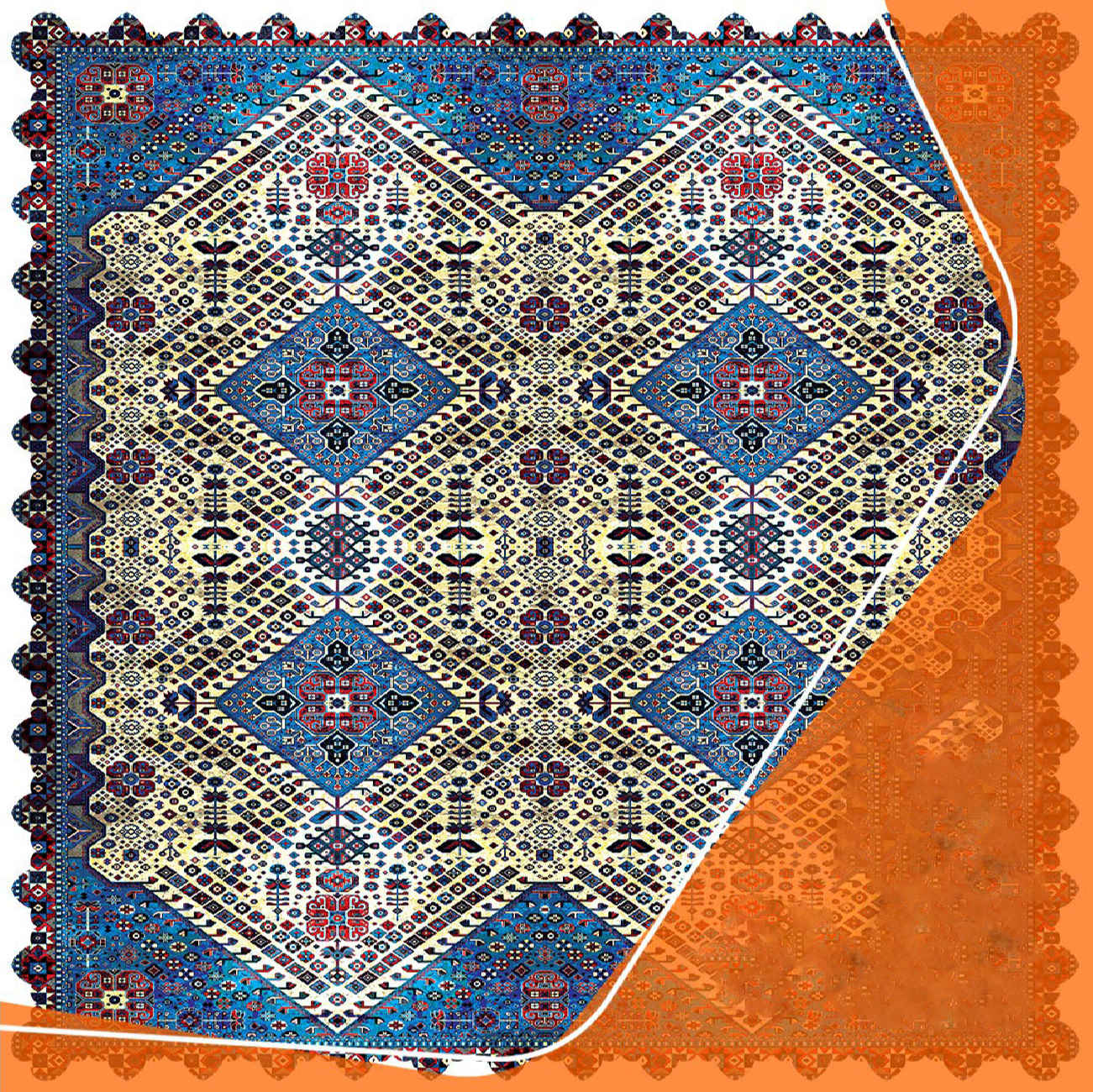 Vintage Persian Geometric Design Velvet Tablecloth