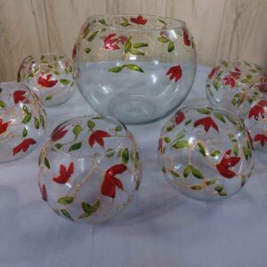 Vitarail Haft-seen Set Dishes with Fish tank Suitable for Nowruz Floral Design Set of 7