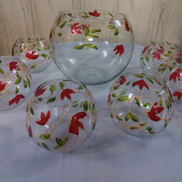 Vitarail Haft-seen Set Dishes with Fish tank Suitable for Nowruz Floral Design Set of 7