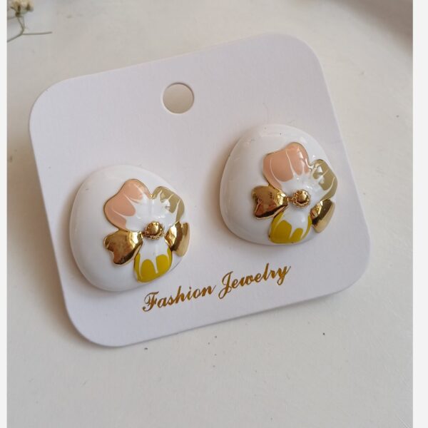 Steel Minakari White-Plated Floral Huggie Earrings
