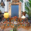 Wooden Haftseen Set Dishes with Mirror suitable for Nowruz Blue Leaf