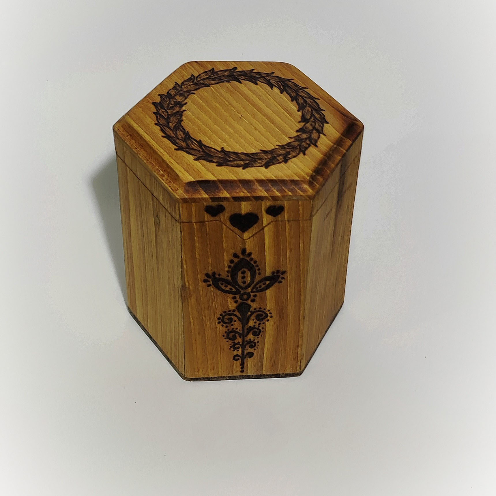 Wooden Jewelry Box with Leaf and Floral Engraving