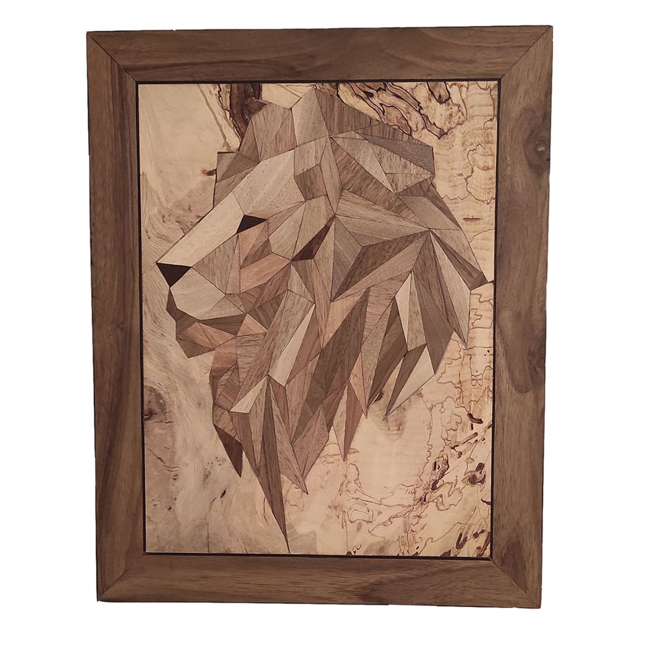Wooden Marquetry Wall Art - Wood Inlay Panel with Lion Design