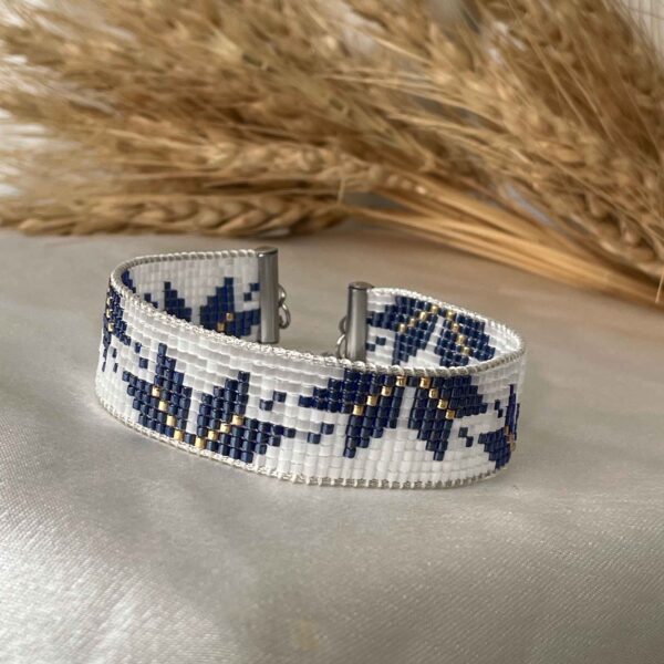 Woven Steel Beaded Bracelet for Women – Floral Pattern Ela Model