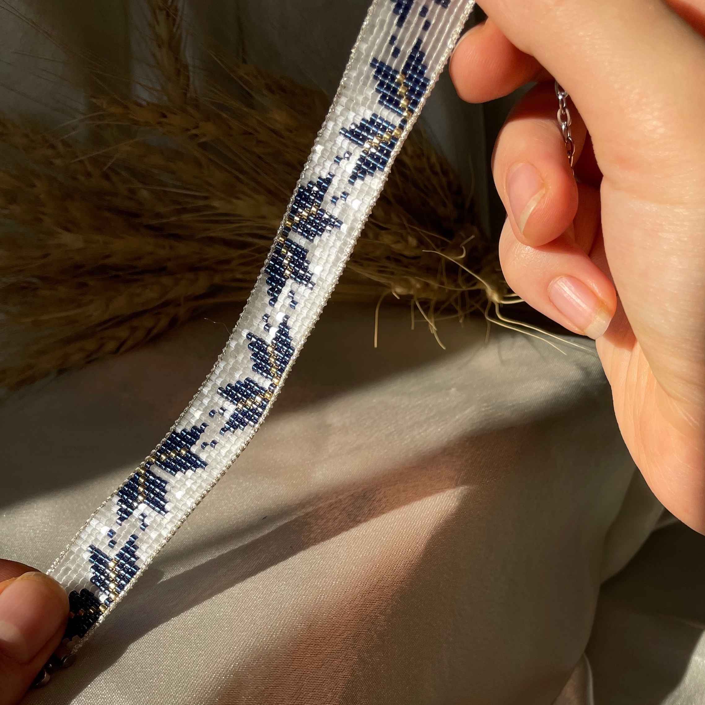 Woven Steel Beaded Bracelet for Women – Floral Pattern Ela Model