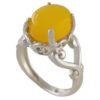 Yellow Agate Sharaf al-Shams Ring in Pure Silver – Four Prong Setting Ring