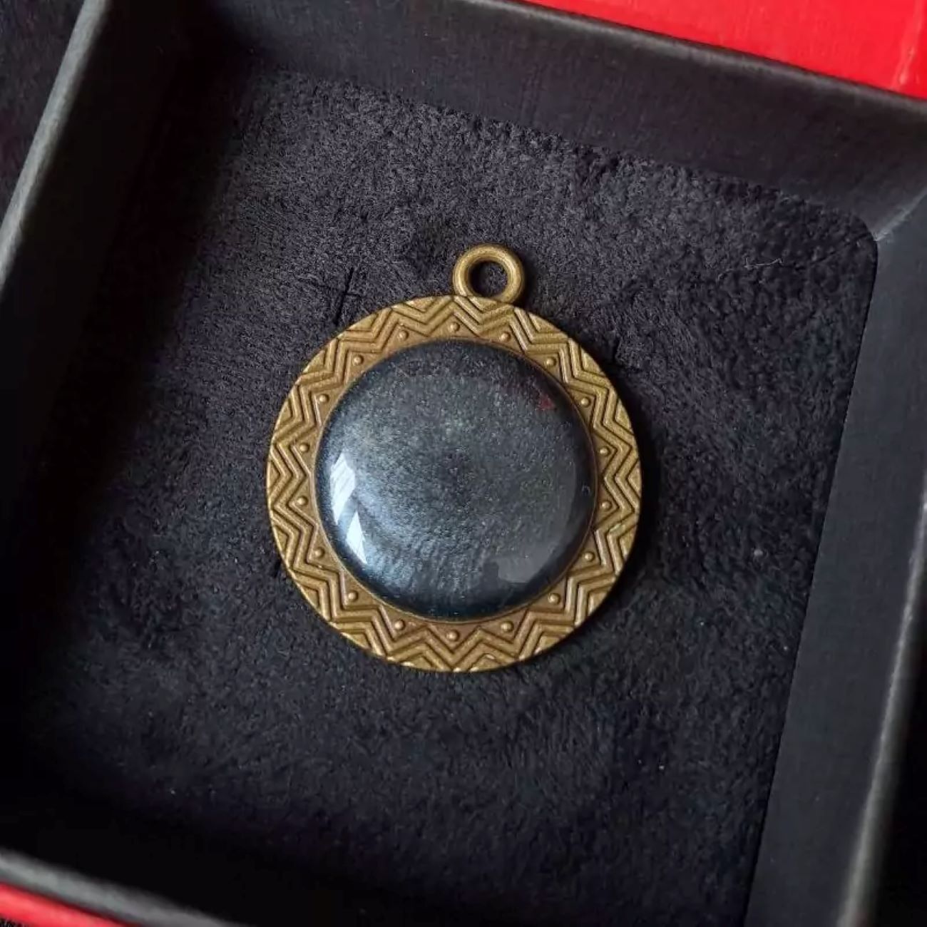 Artisan Bronze Necklace Featuring a Resin Stone