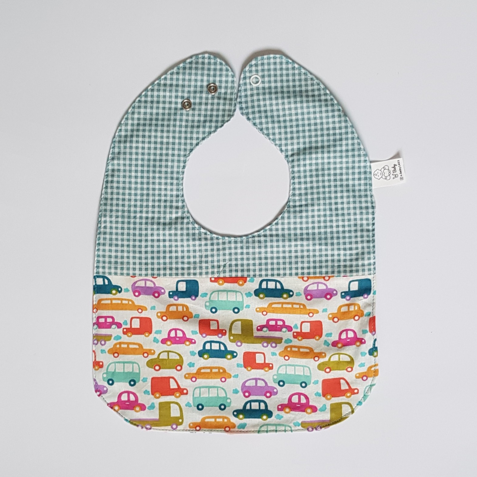 Baby Bib - Checkered Comfort with Playful Car Pattern
