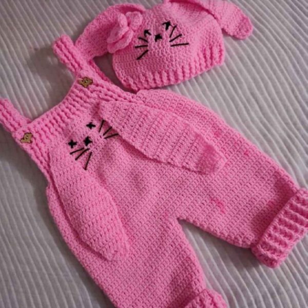 Baby Girl Sleeveless Jumpsuit Crocheted Bunny Set Hat