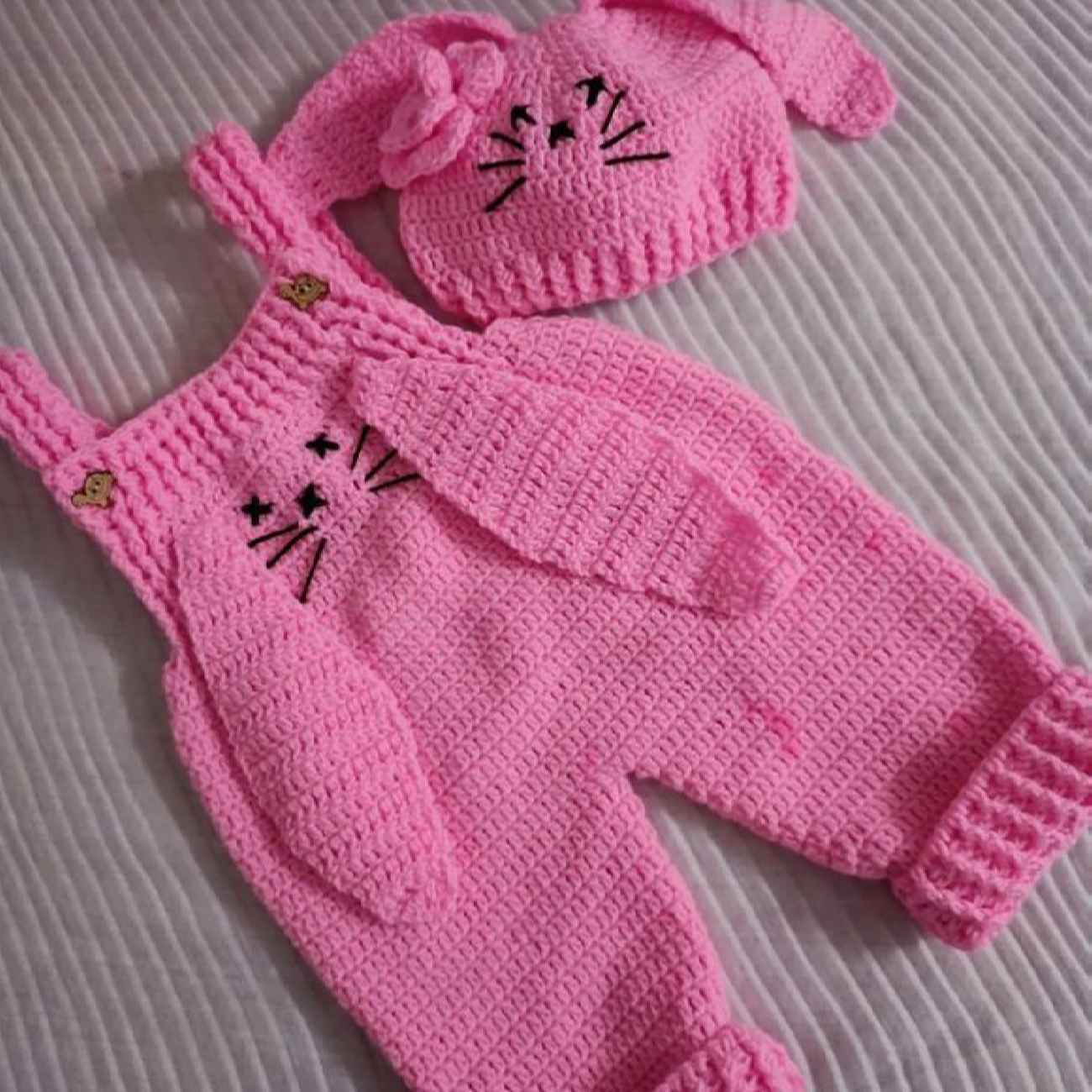 Baby Girl Sleeveless Jumpsuit Crocheted Bunny Set Hat