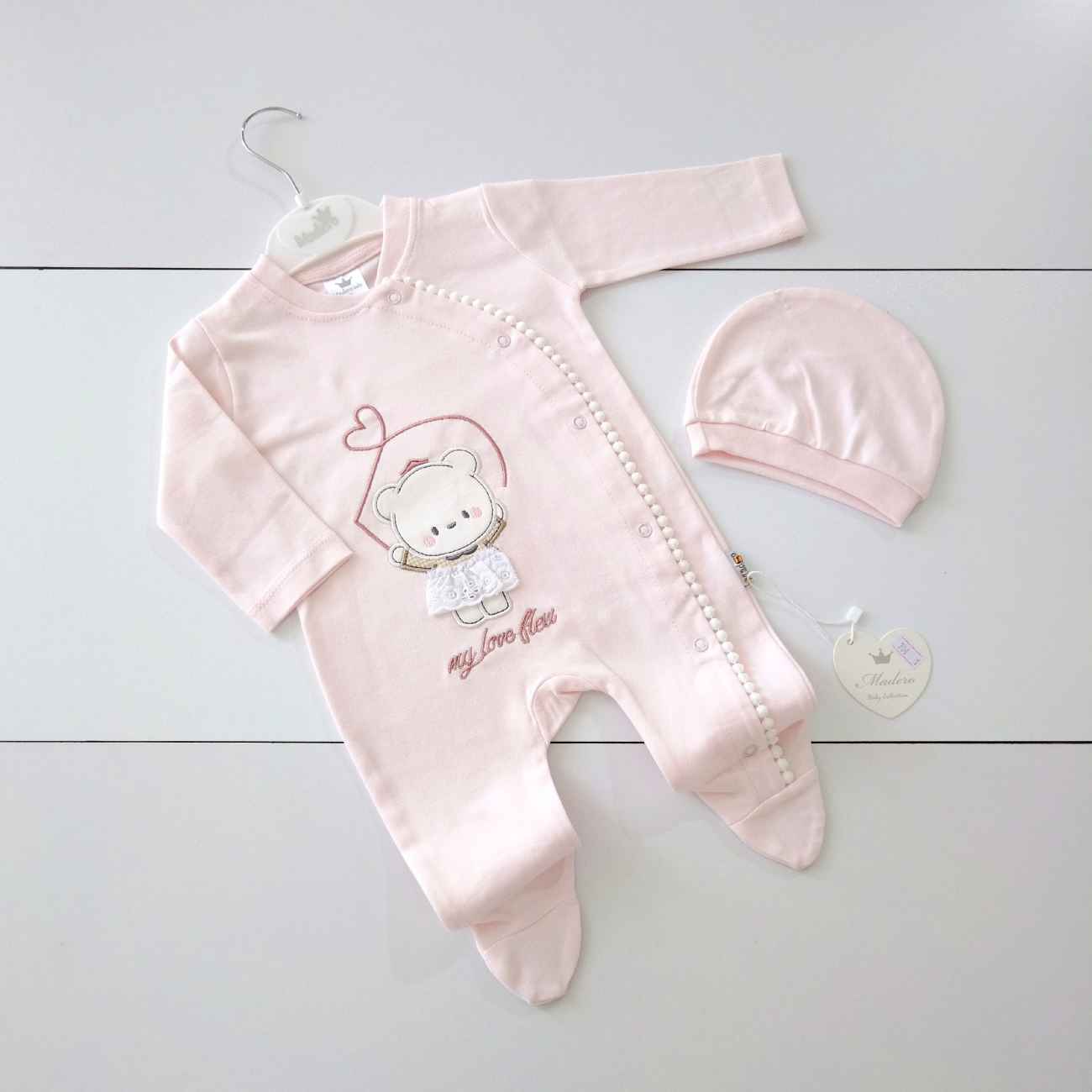 Baby Long Sleeve Jumpsuit Set Hat Cute Teddy Pattern