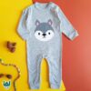 Baby Long Sleeve Jumpsuit Wolfie Cuteness Soft Grey Romper