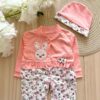 Baby Long Sleeve Jumpsuit and Hat Set Bunny & Floral Pattern