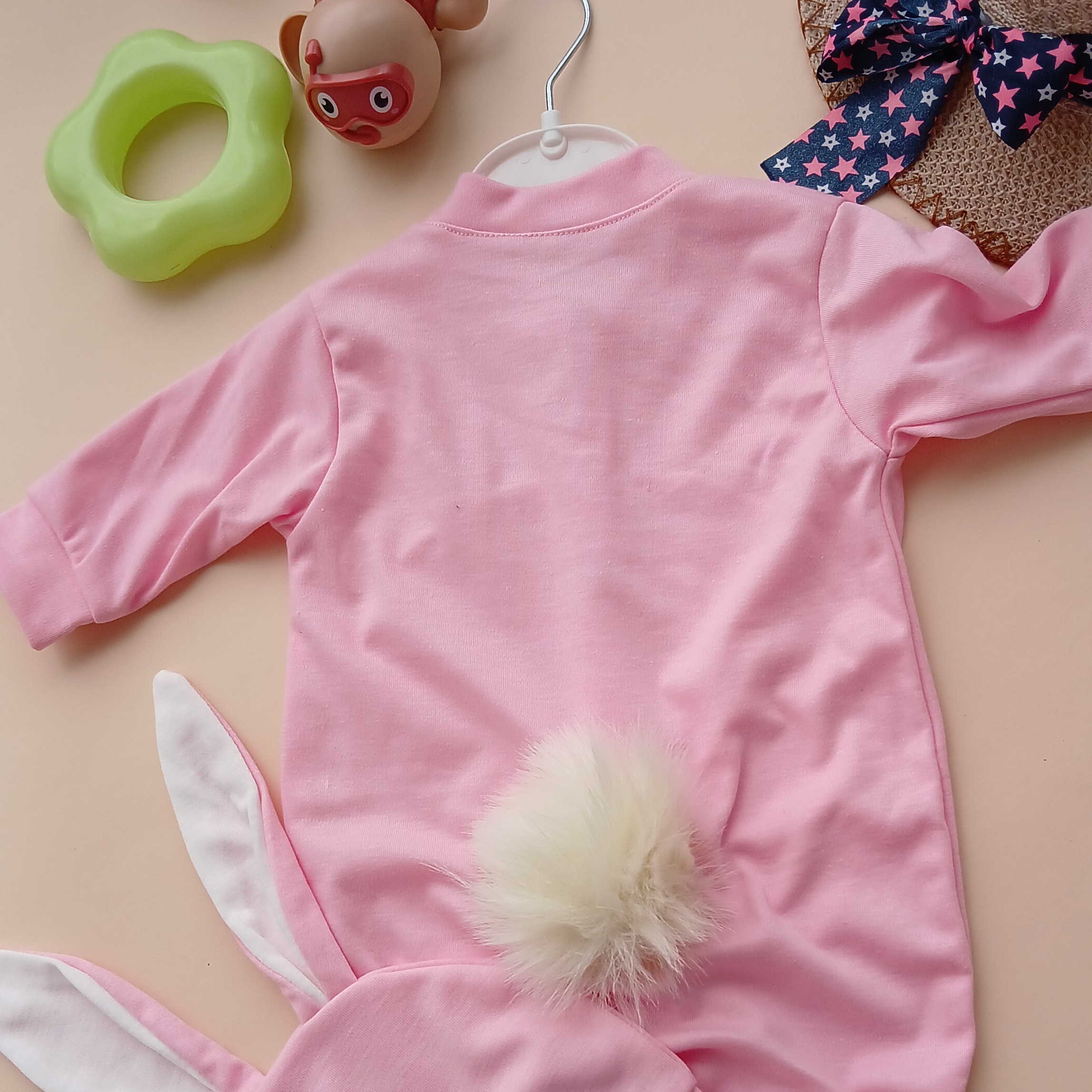 Baby Long Sleeve Jumpsuit and Hat Set with Bunny Design