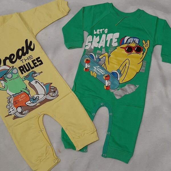 Baby Long Sleeve Jumpsuit with Little Monster Skate Pattern