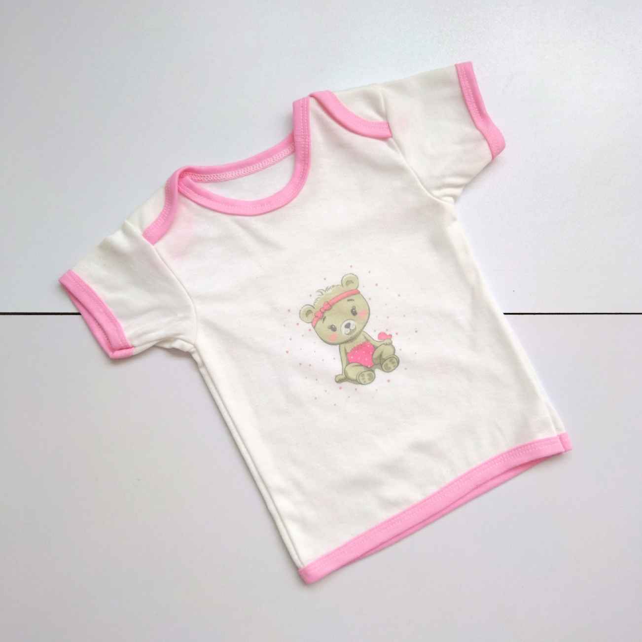 Short Sleeves Baby T-Shirt with Teddy Bear Print