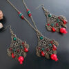 Bronze Jewelry Set Pomegranate and Bead Dangle