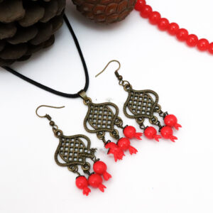 Bronze Jewelry Set Pomegranate and Bead Dangle