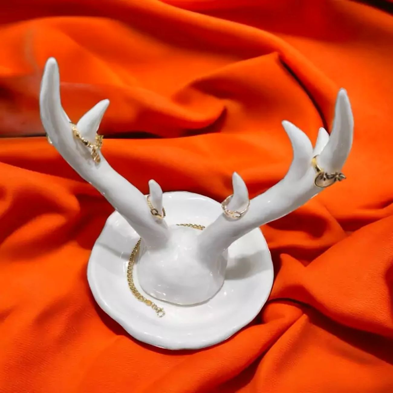 Ceramic Jewelry Holder, Ring Holder and Accessory Stand with Deer Antler Design