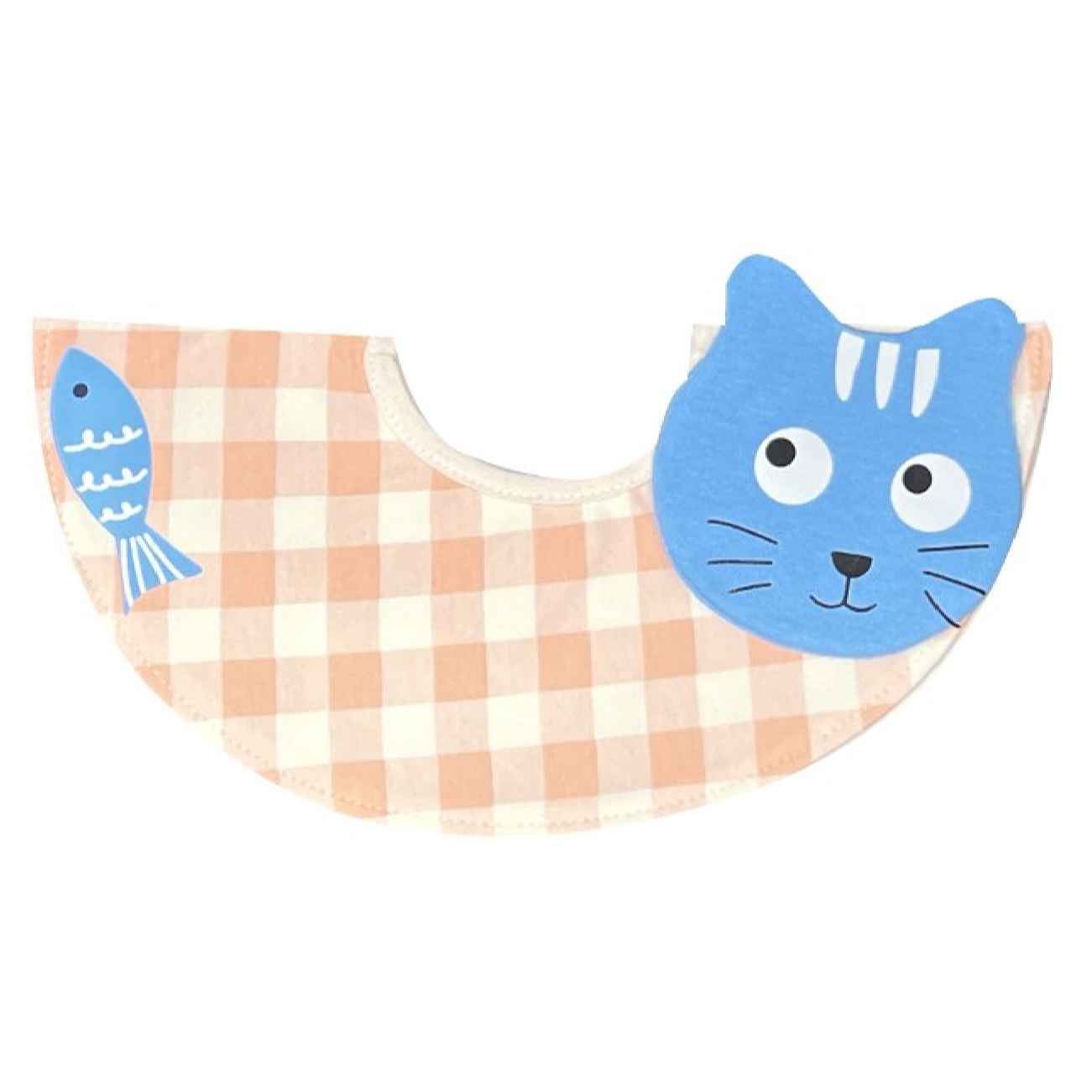 Baby Bib Charming Checkered with Cute Cat Applique and Fish Detail