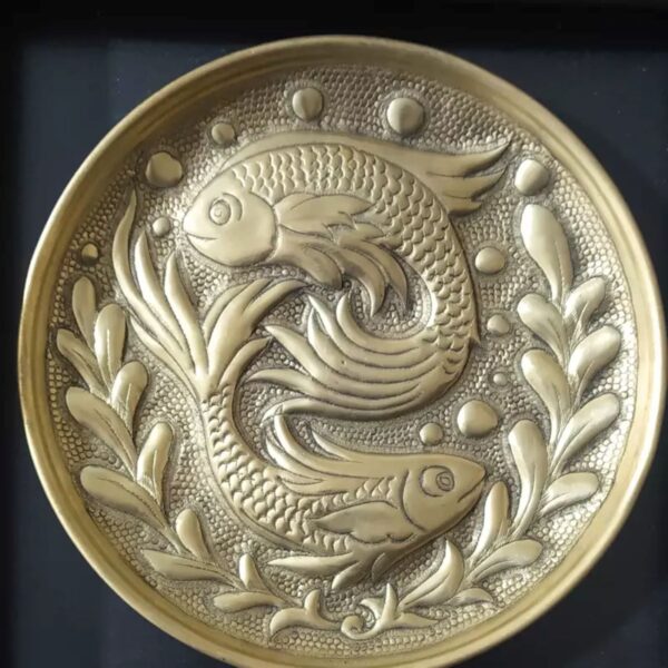 Decorative Brass Tray with Two Fish Design Completley Handcrafted