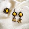 Embroidered Jewelry Set Include Pair of Free Hair Clips in Yellow Flower Design