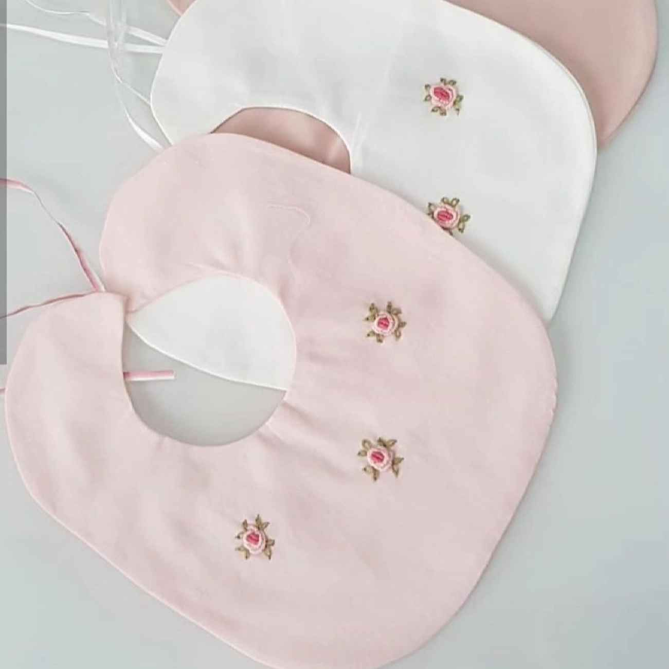 Baby Bib Embroidered Rose Set with Knot Closure