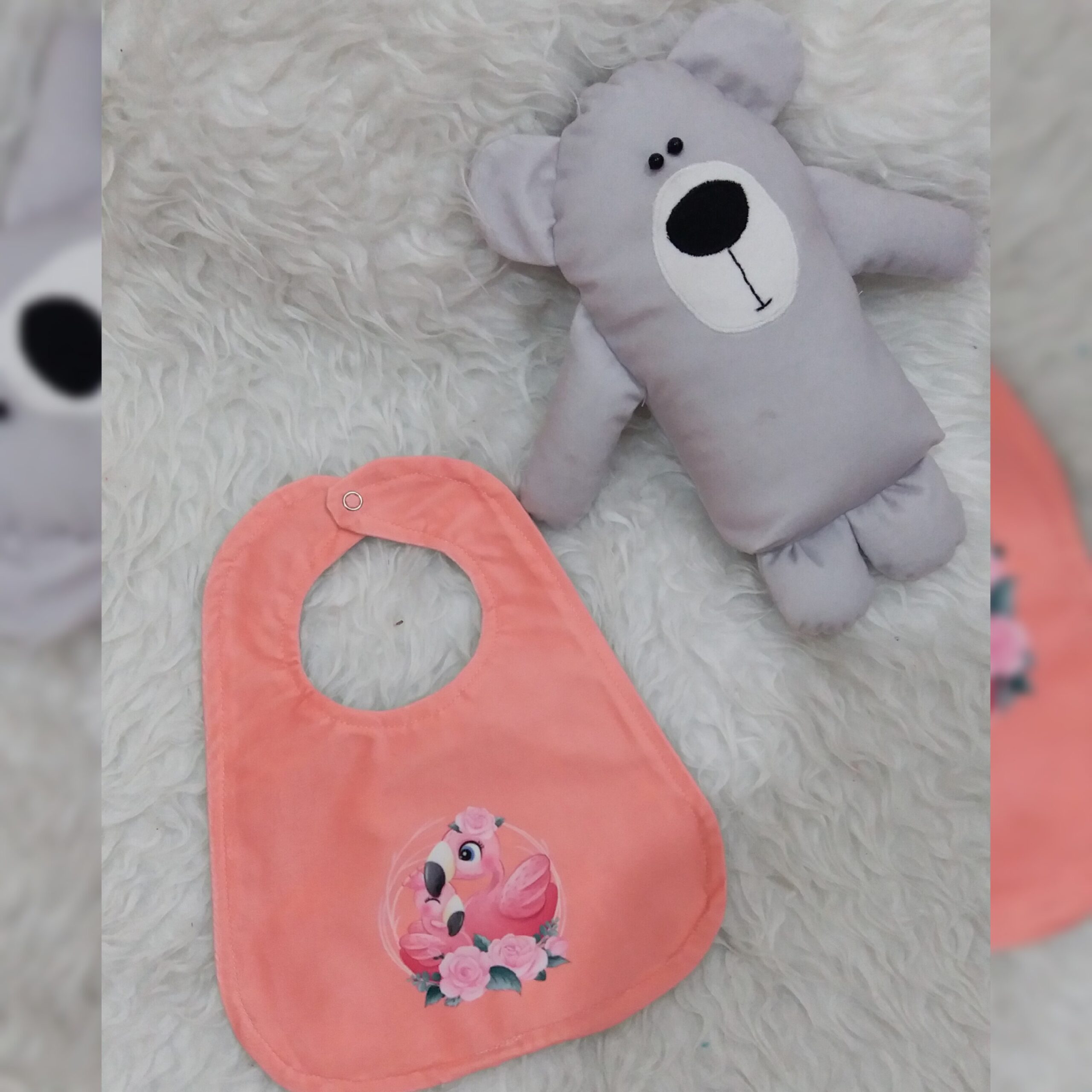 Baby Bib Flamingo and Floral Print with Snap Closure