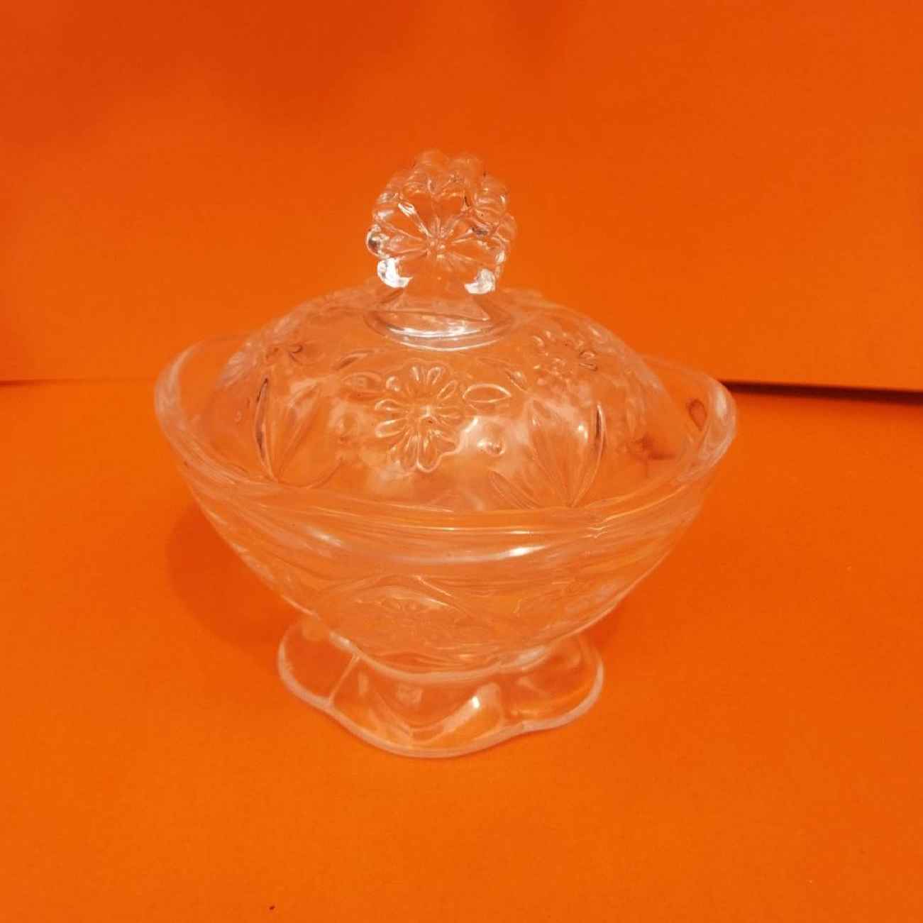 Glass Sugar Bowl with Lid Model Floral Lid