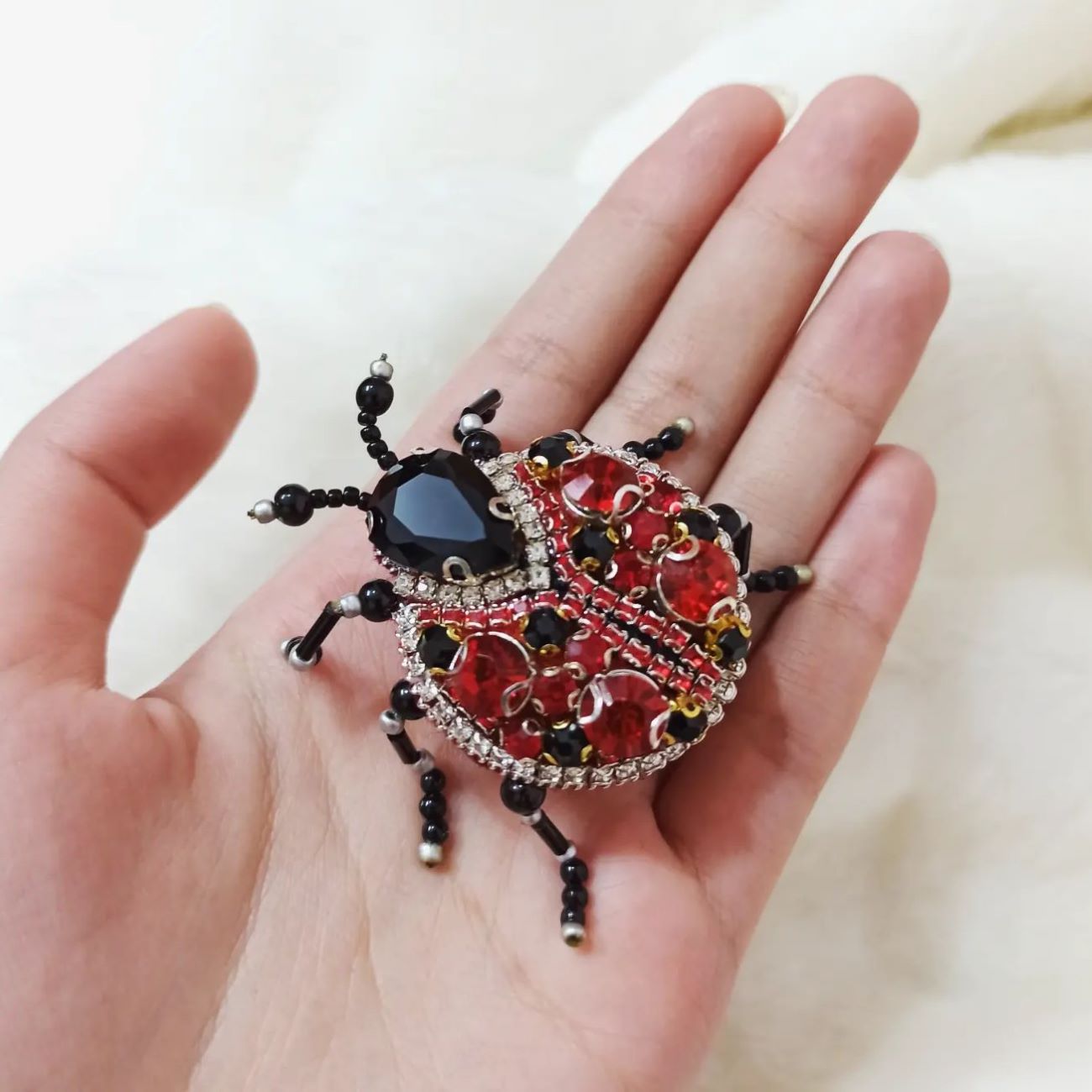Hand Embroidered Brooch – Jewel Ladybug