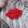 Hand-Embroidered Jewel Brooch, Elegant Lip Design