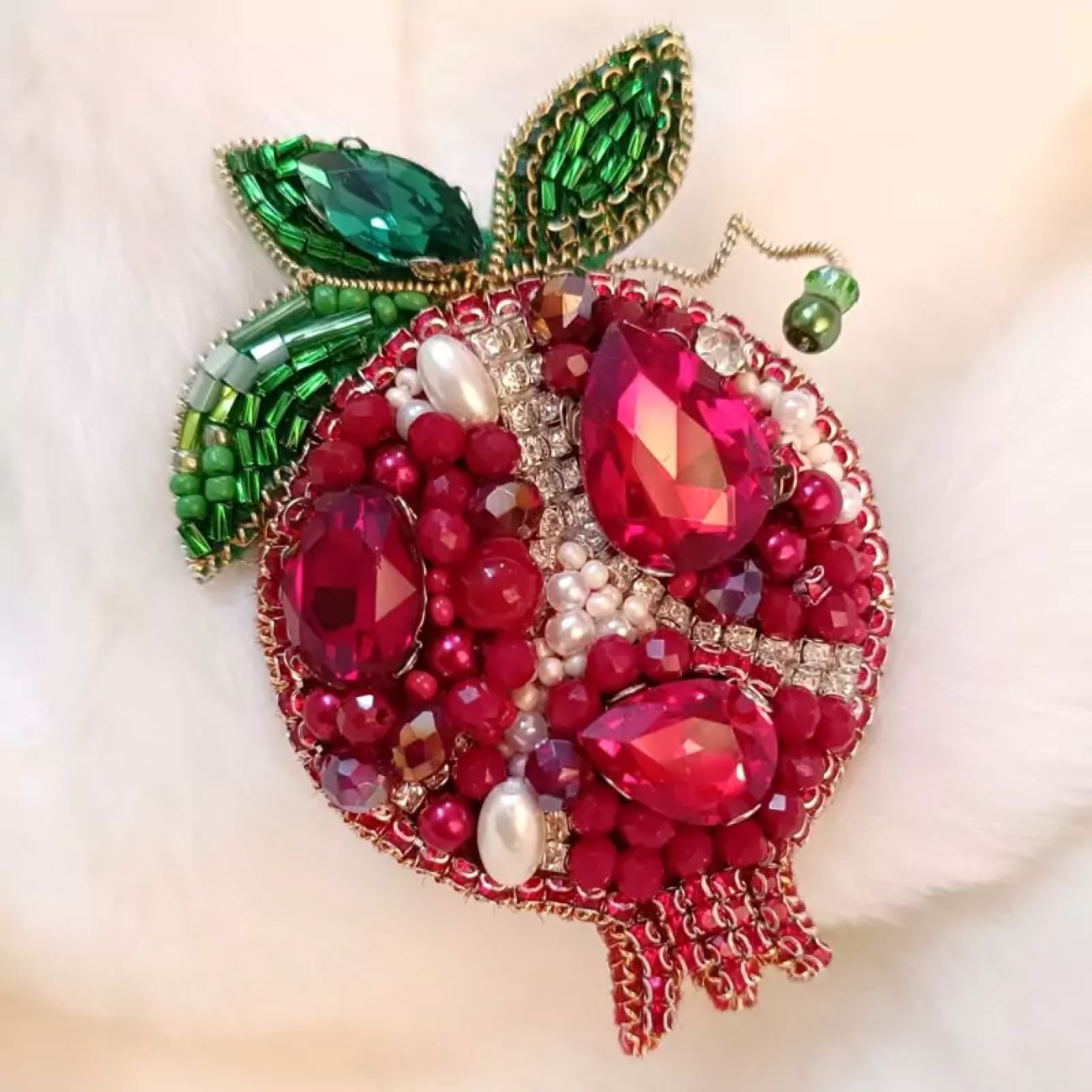 Hand-Embroidered Jewel Pomegranate Brooch - Unique Handcrafted