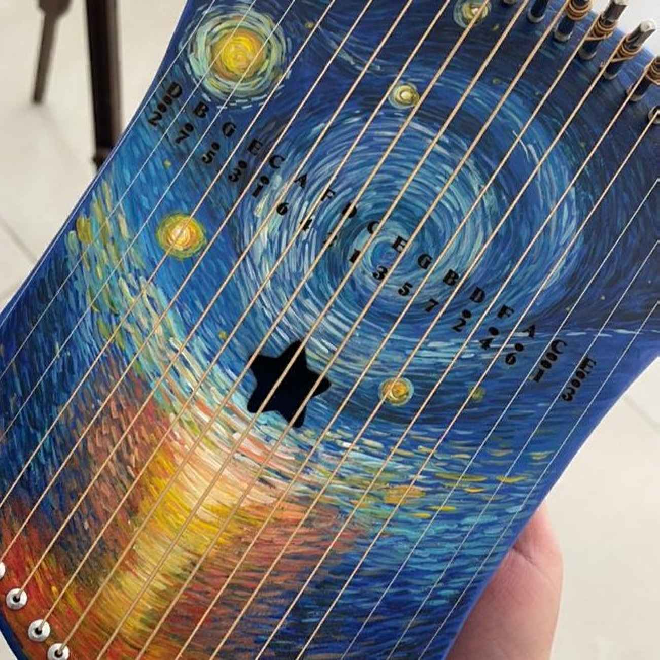 Hand-Painted Starry Night Lyre Exquisite Artistry Meet Melodic Harmony