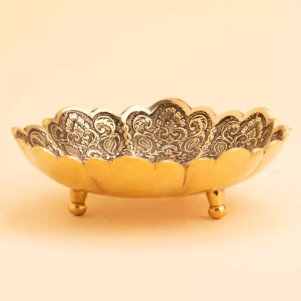Handcrafted Brass Bowl with Geometric Floral Design Small Size