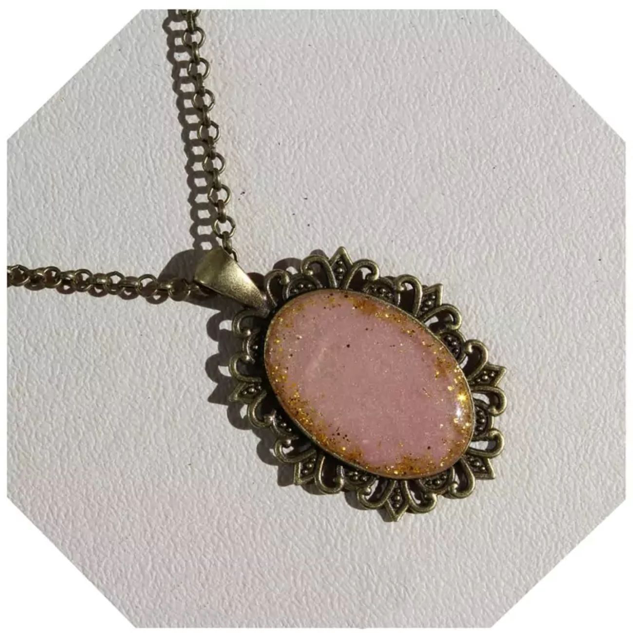 Handcrafted Bronze Necklace with Resin Stone Pendant