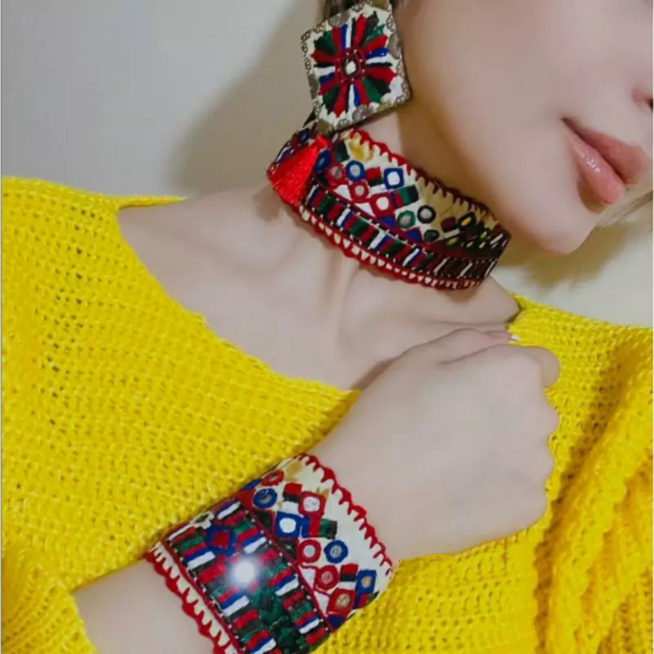 Handcrafted Embroidered & Mirrorwork Jewelry Set