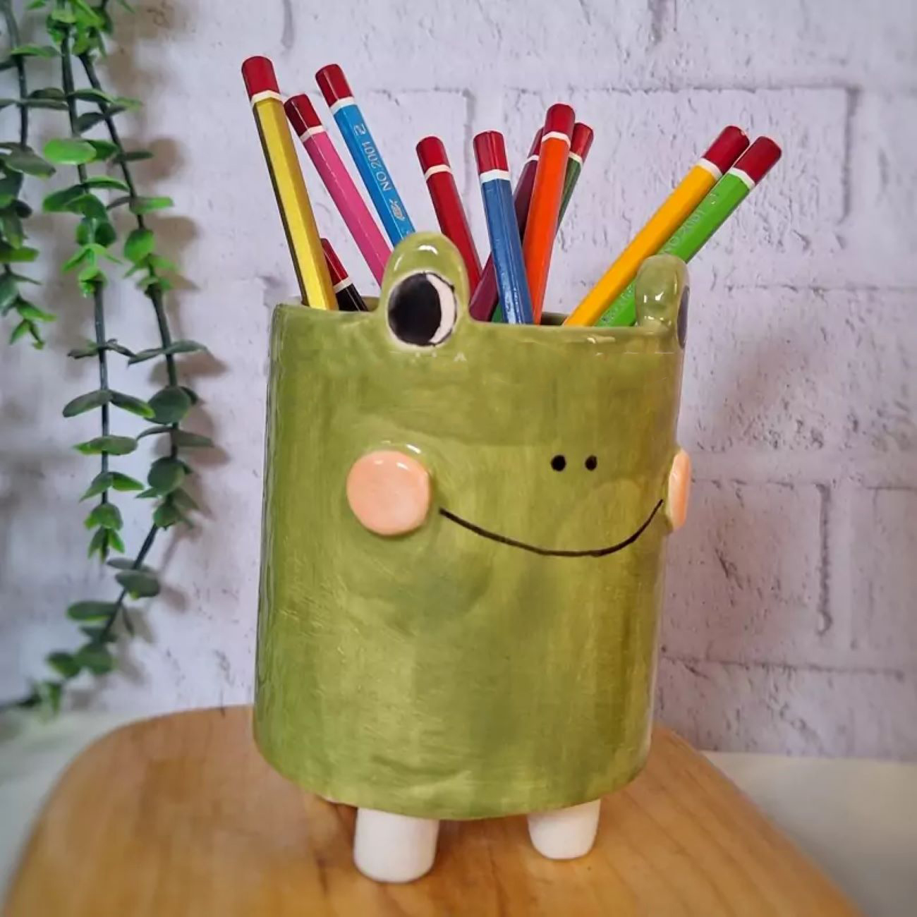 Handmade Ceramic Pot or Brush and Pencil Holder, Tedy & Frog Design