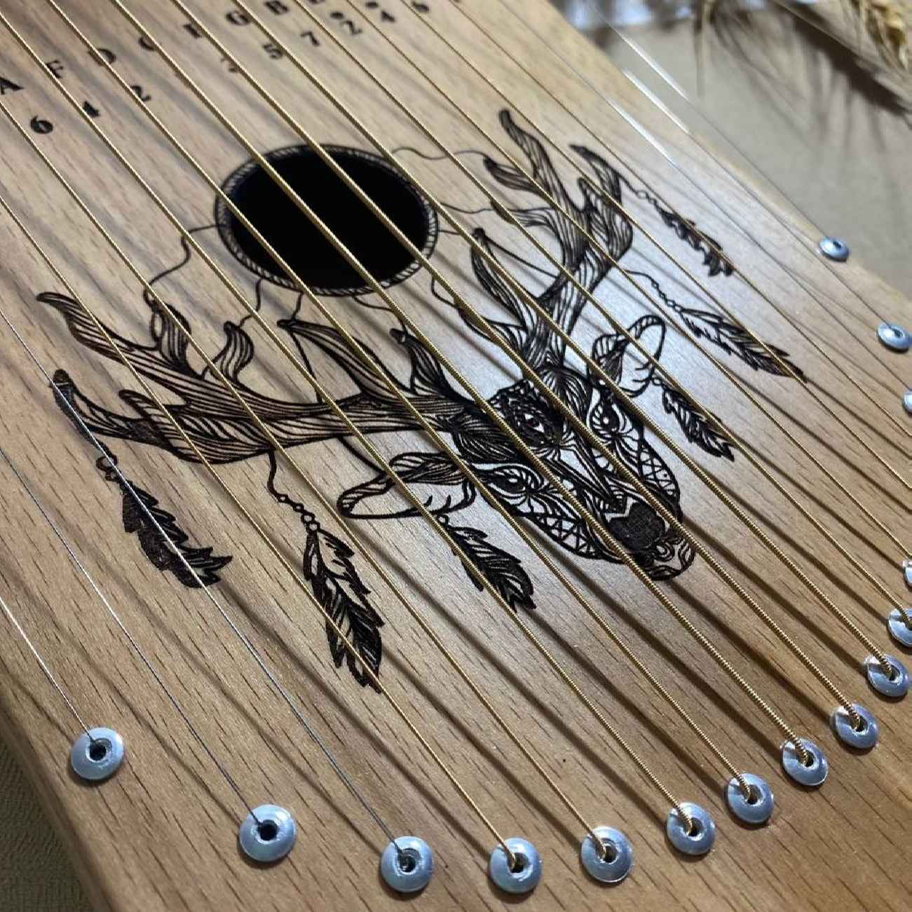 Harpika Hand Carving Lyre Natural Harmony in a Wooden Masterpiece 16-String