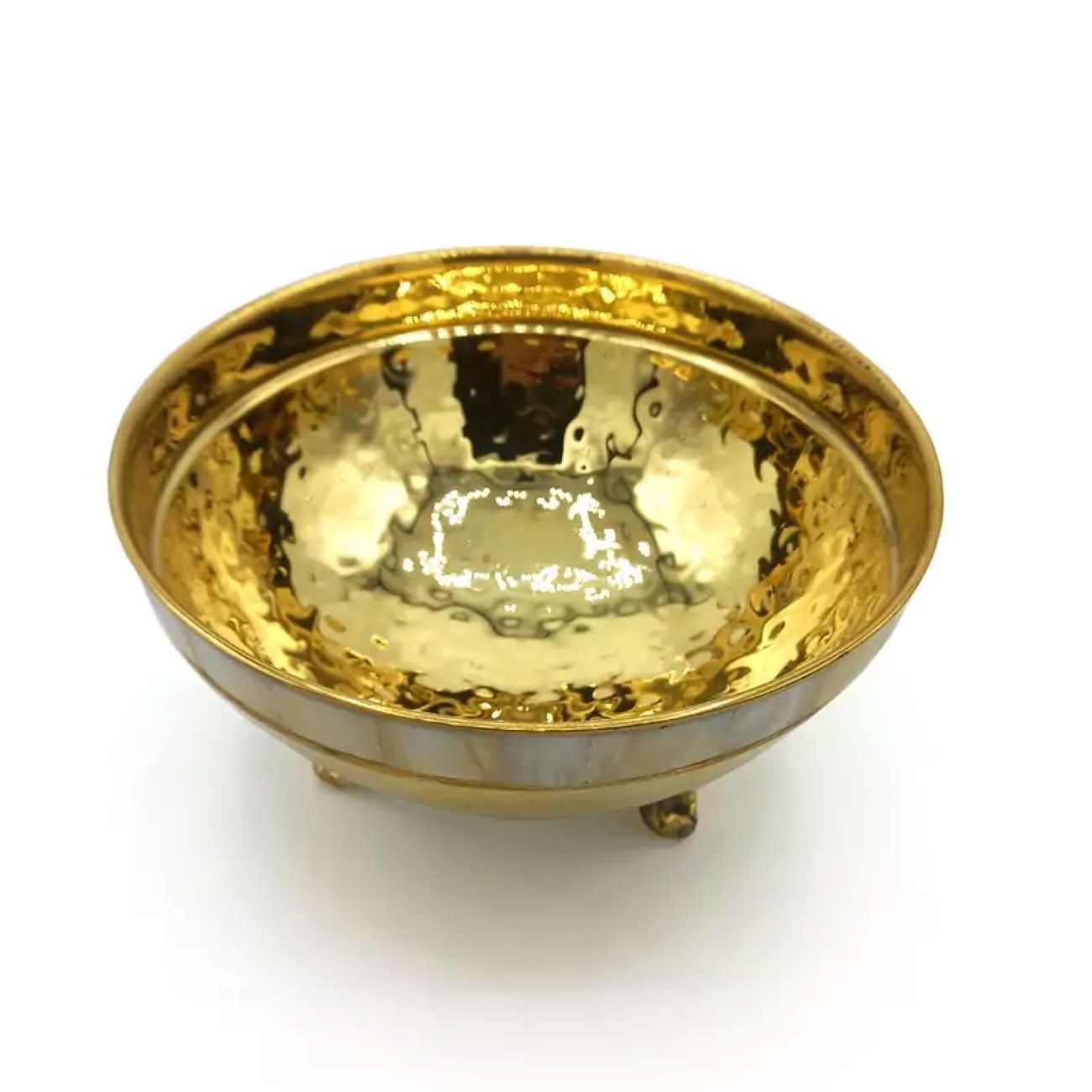 Indian Brass and Shell Bowl, Small Tripod Model