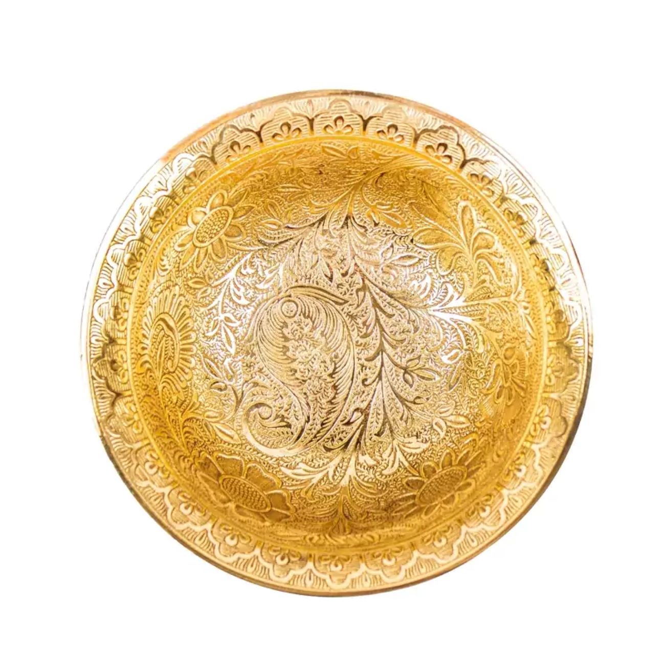 Intricate Brass Bowl with Tile Flower Pattern