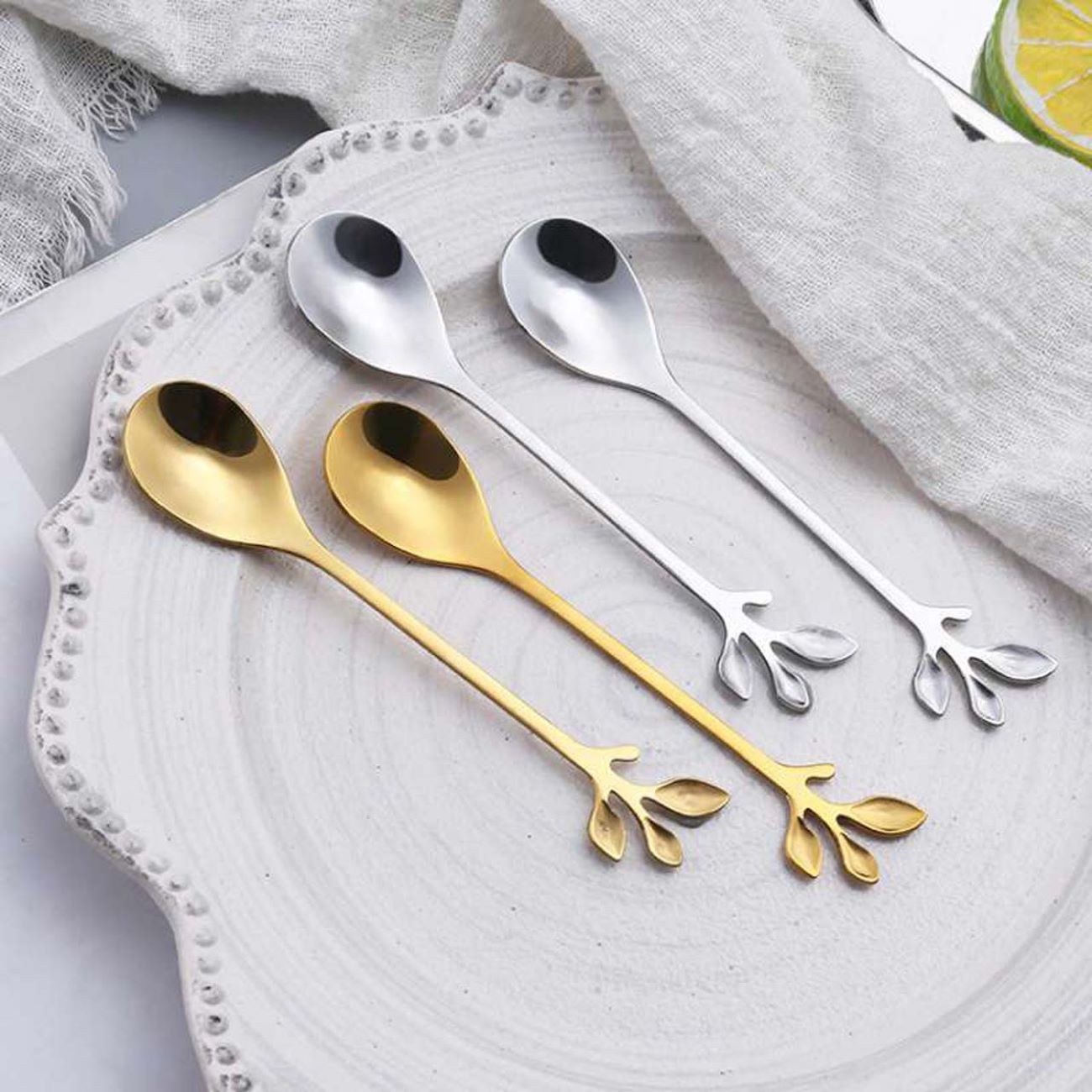 Leaf Design Tea Spoon Set – Elegant 6-Piece Collection for Stylish Dining
