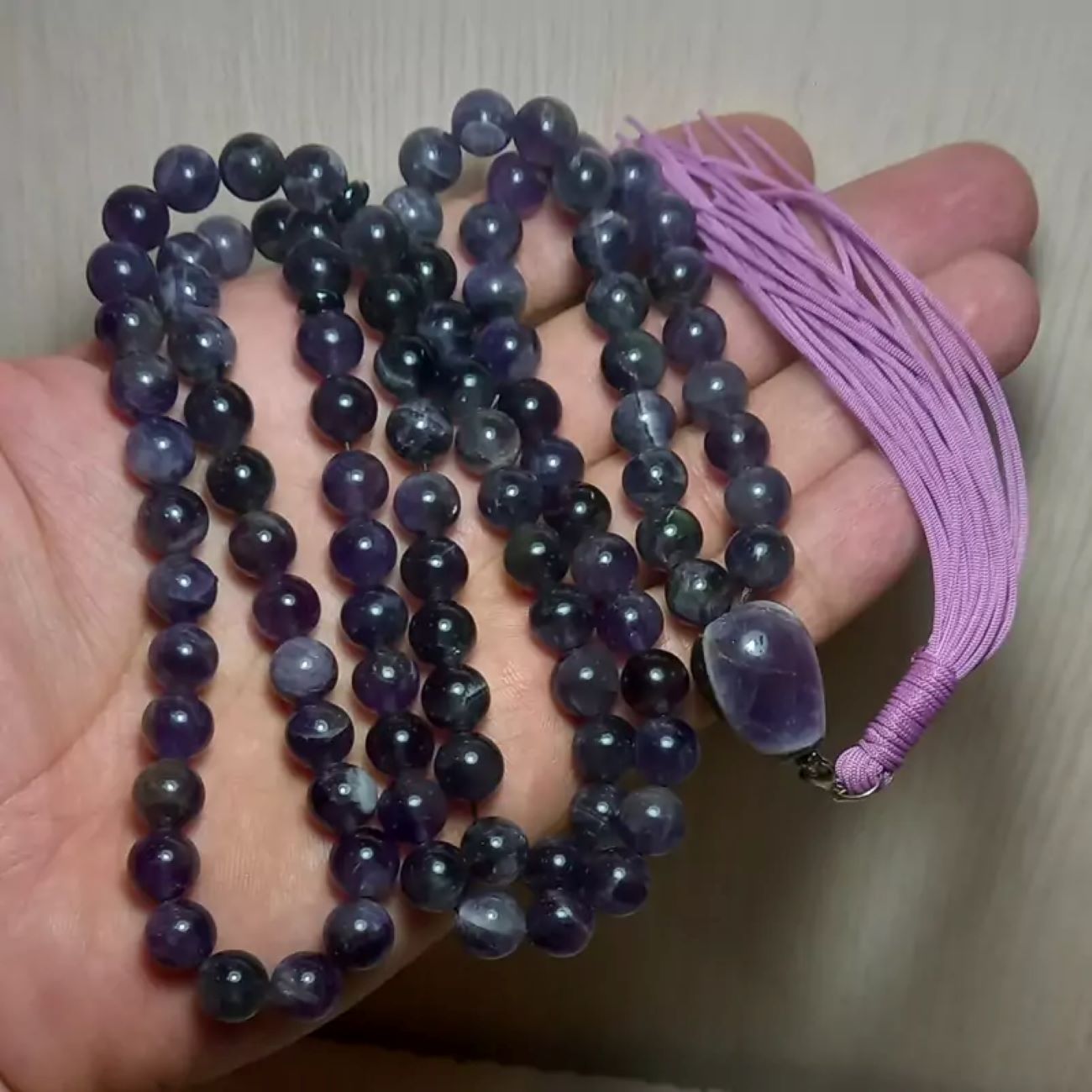 Natural Amethyst Stone Prayer Beads, 101 Beads, 8 mm Size