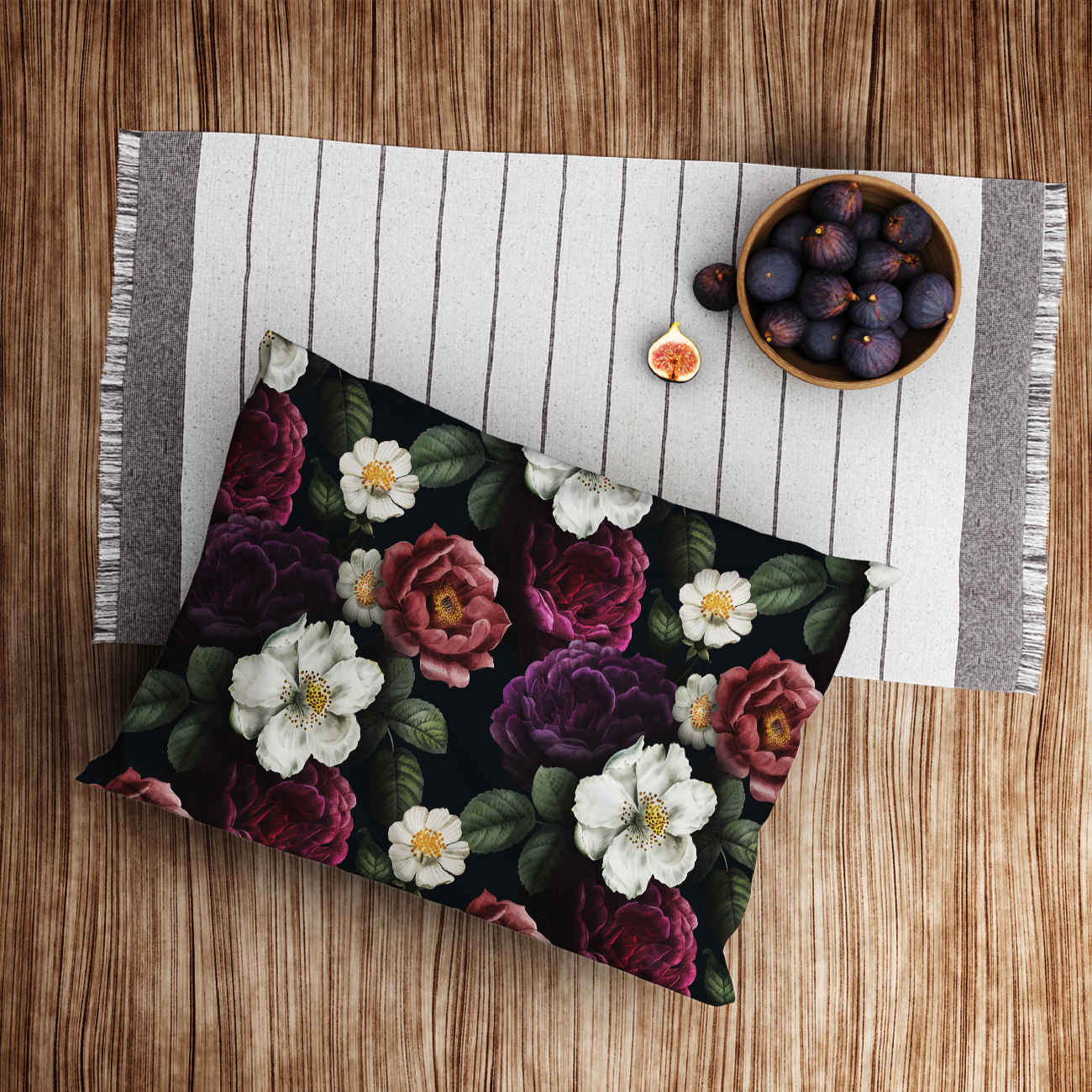 Persian Pillowcase with Floral Design in Black (Pack of 2)