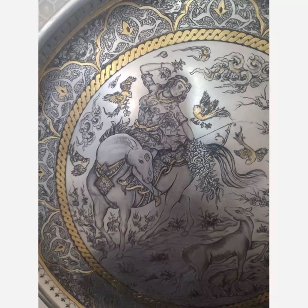 Persian Tin-coated Brass Tray with Detailed Engraving and Traditional Craftsmanship