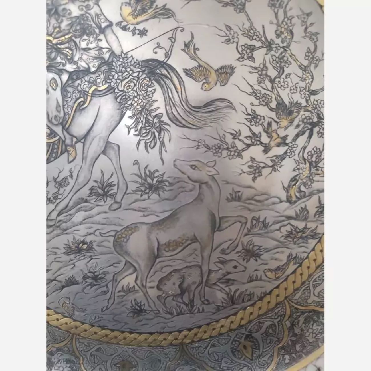 Persian Tin-coated Brass Tray with Detailed Engraving and Traditional Craftsmanship