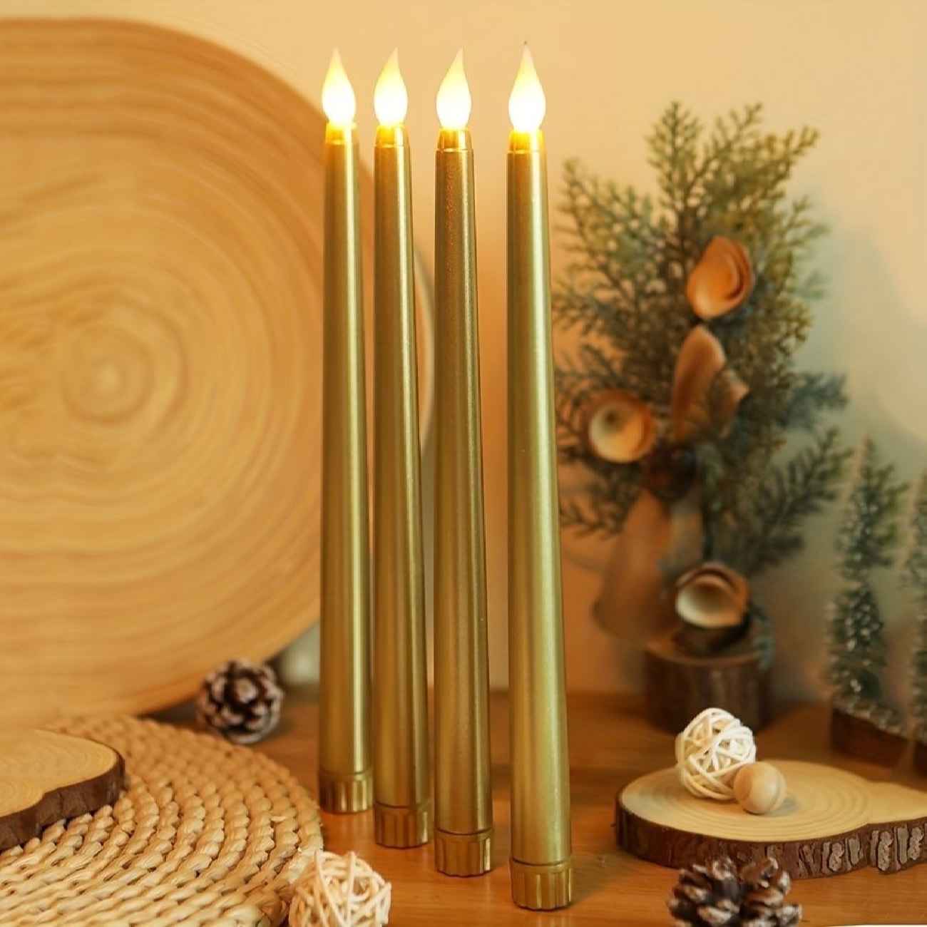 Pillar LED Candle  Safe Stylish and Sustainable Gold (Pack of 4)